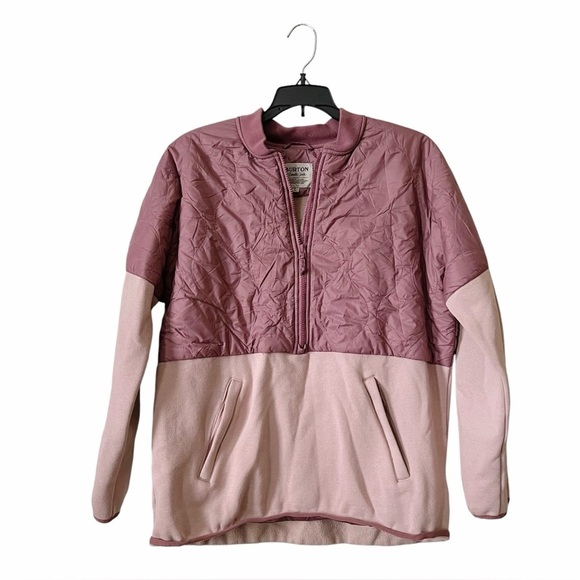 Burton Moonbase Anorak Pullover Womens Sz L Pink Half Zip Fleece Quilted Pockets - Picture 2 of 9